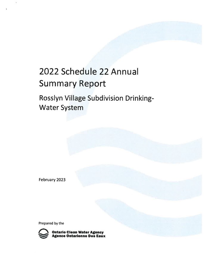 Rosslyn Village Drinking Water System 2022 Schedule 22 Annual Summary Report
