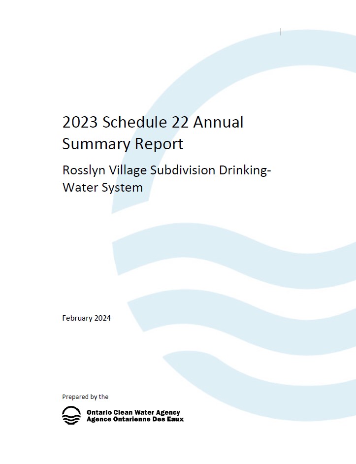 Rosslyn Village Drinking Water System 2023 Schedule 22 Annual Summary Report