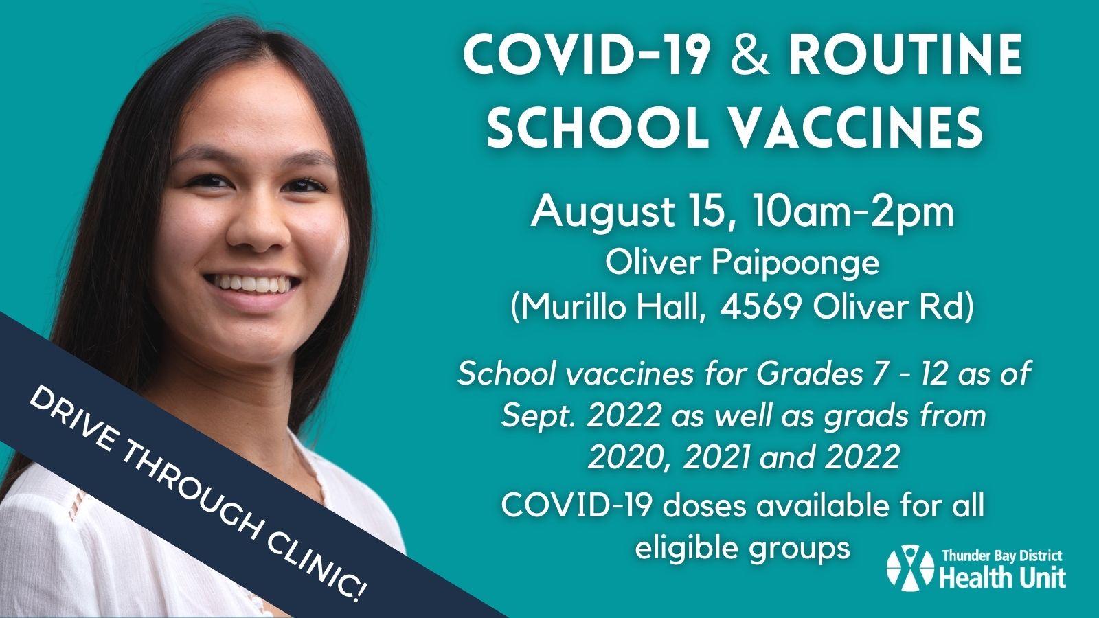 TBDHU COVID-19 and Routine School Vaccine Drive Through Clinic