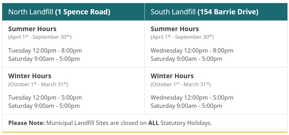 REMINDER: Both North and South Landfill Summer Hours Begin April 1, 2024